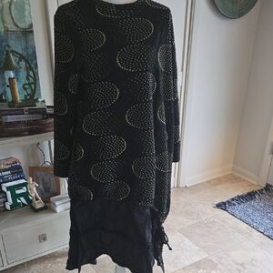 Black Tunic with Gold Dot Swirl Pattern
